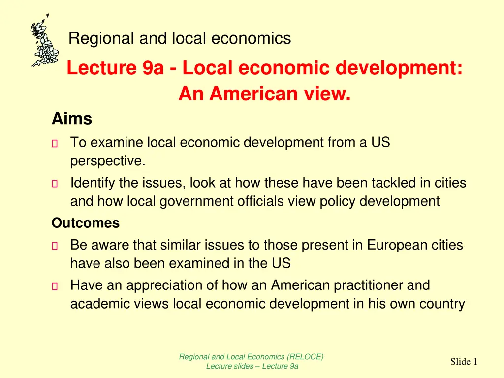regional and local economics lecture 9a local n.w