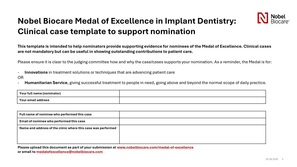 nobel biocare medal of excellence in implant n.w