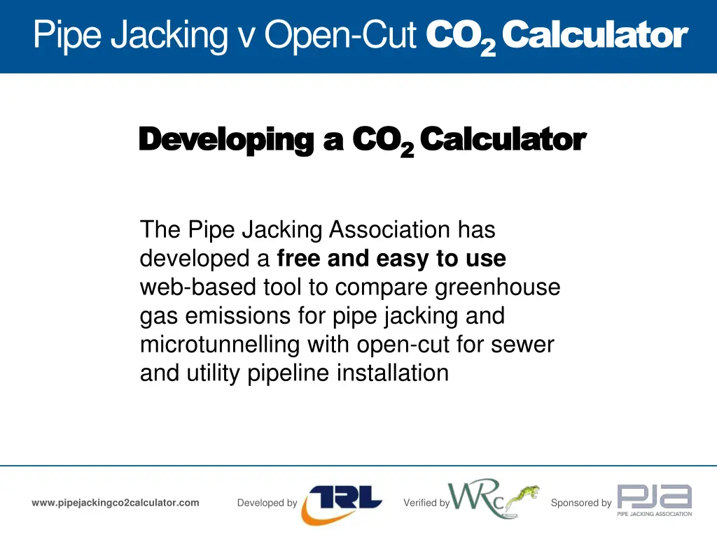 pipe jacking v open cut co 2 calculator n.w