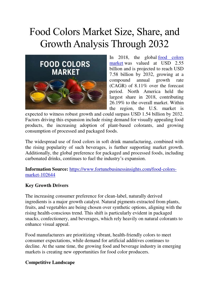 food colors market size share and growth analysis n.w
