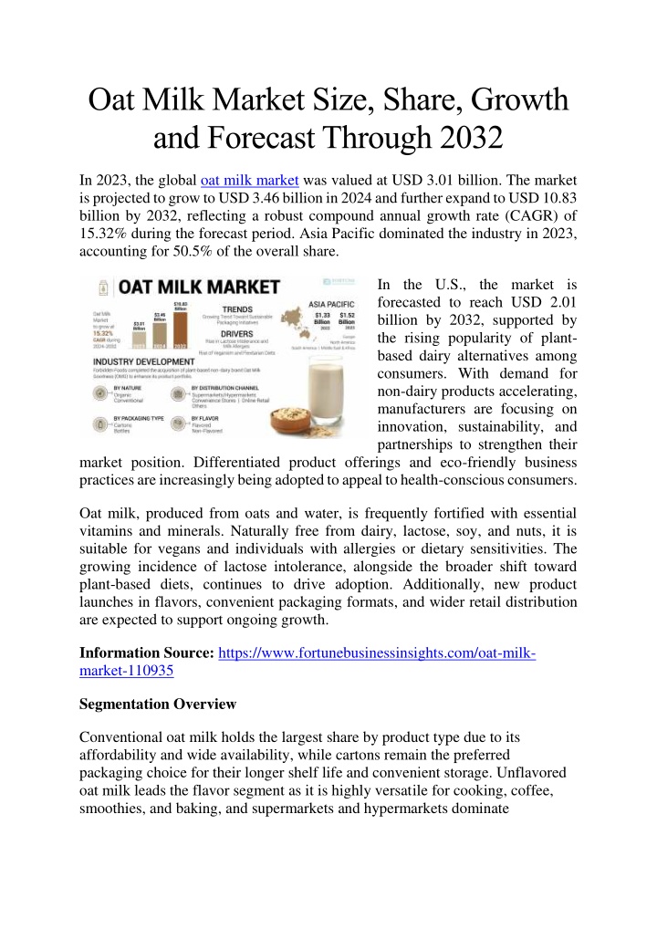 oat milk market size share growth and forecast n.w