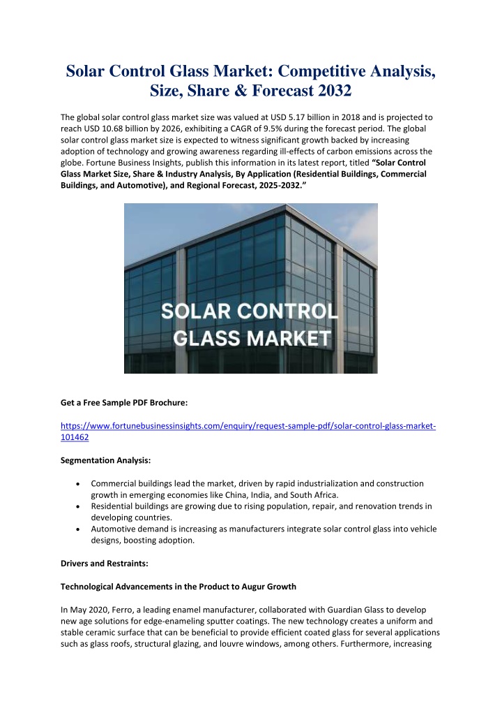 solar control glass market competitive analysis n.w