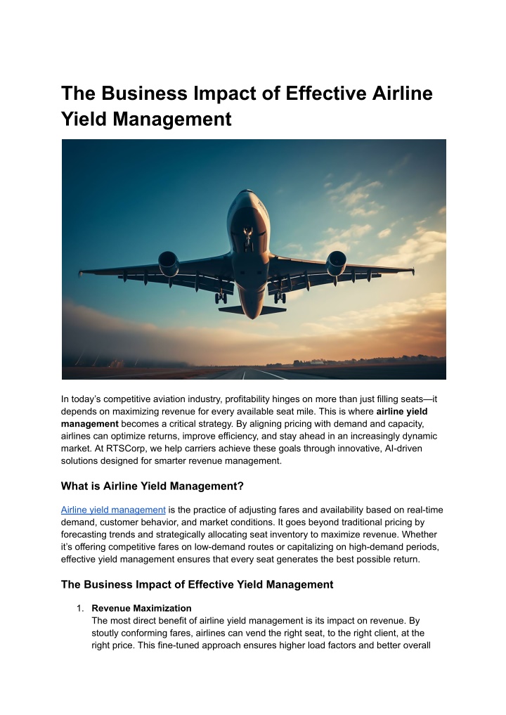 the business impact of effective airline yield n.w