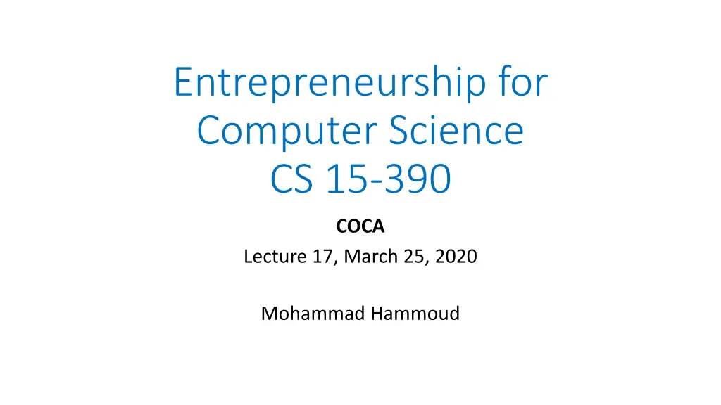 entrepreneurship for computer science cs 15 390 n.w
