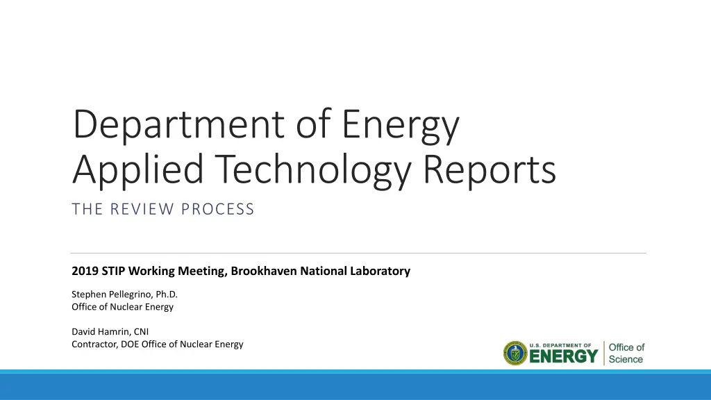 department of energy applied technology reports n.w