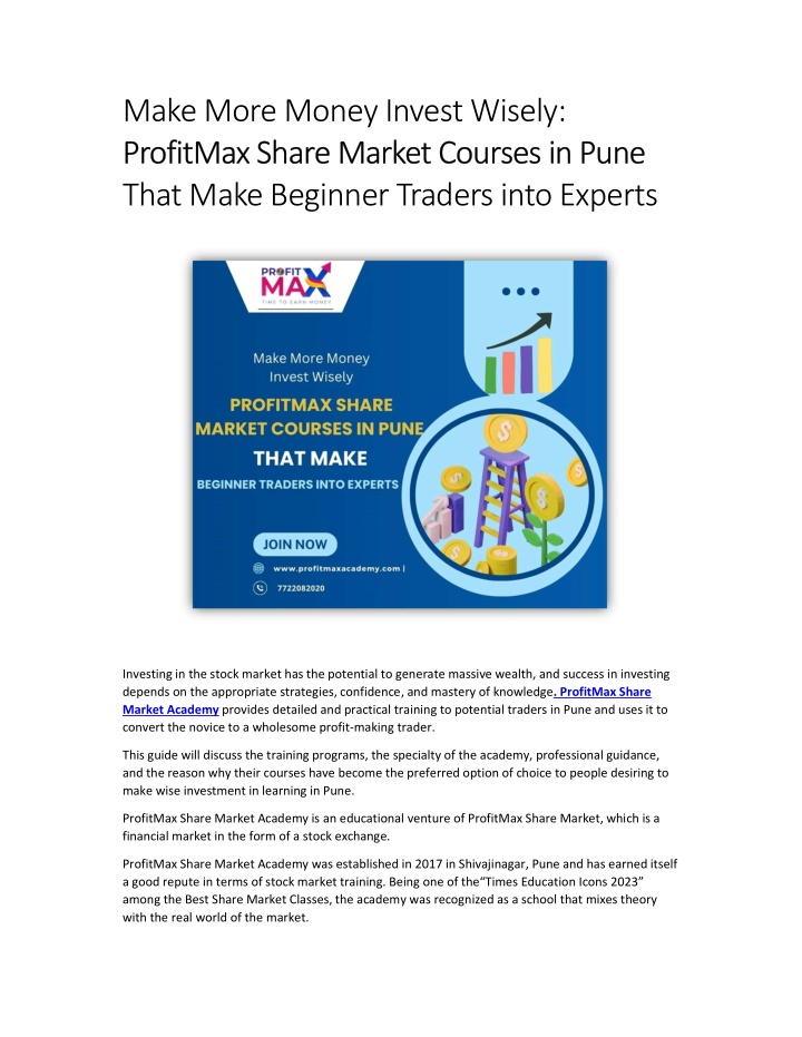 make more money invest wisely profitmax share n.w