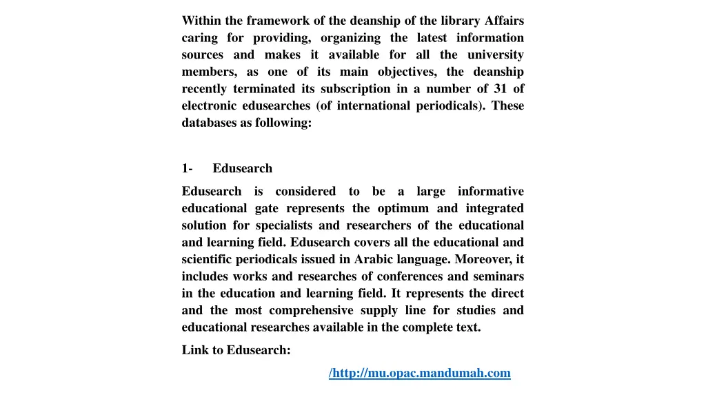 within the framework of the deanship n.w