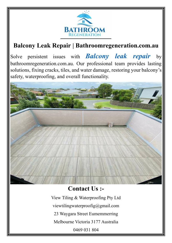 balcony leak repair bathroomregeneration com au n.w