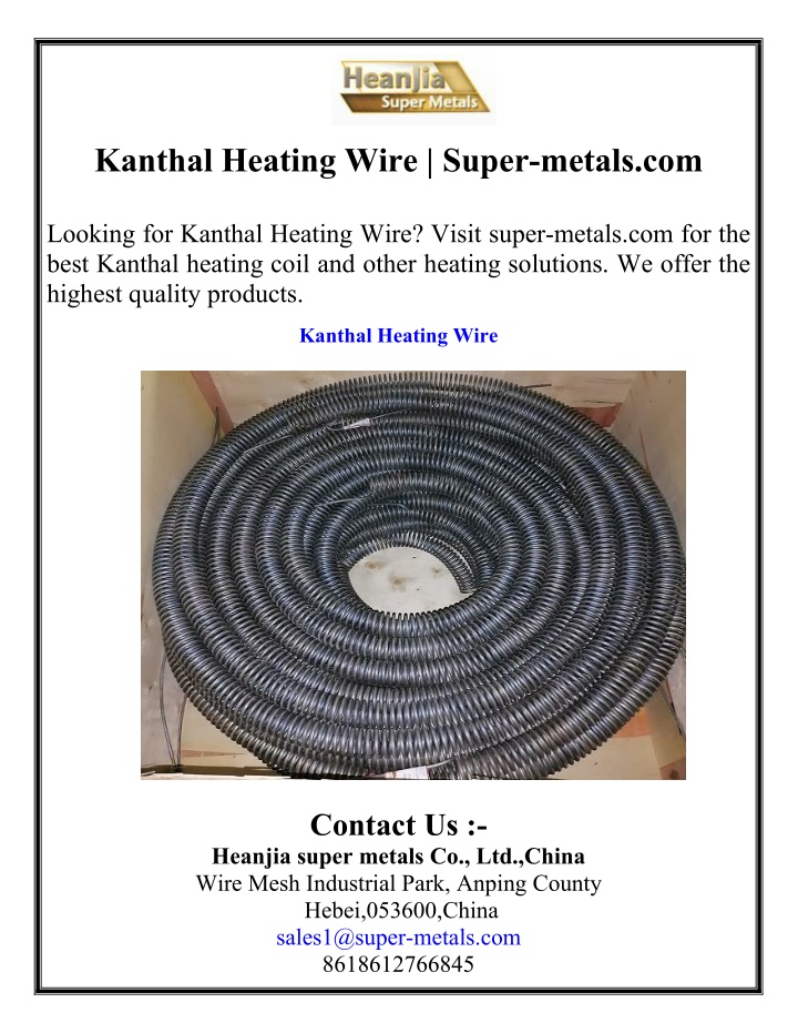 kanthal heating wire super metals com n.w