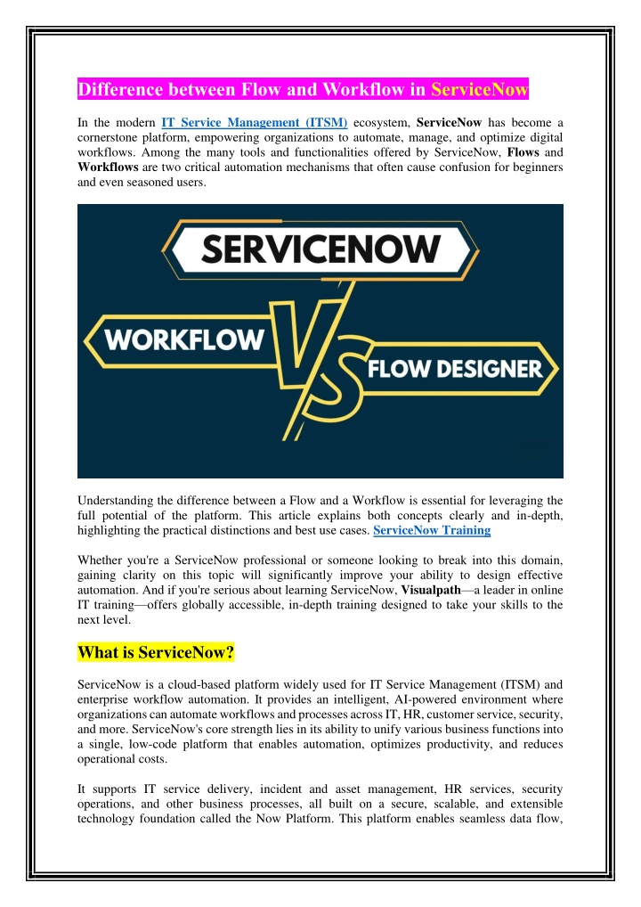 difference between flow and workflow in servicenow n.w
