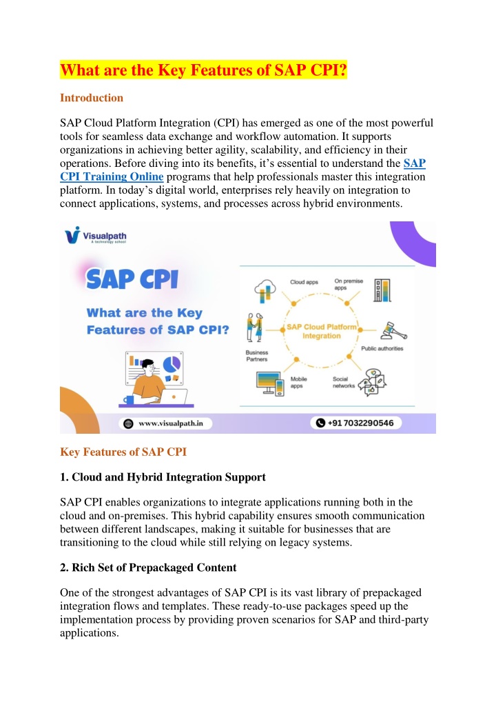 what are the key features of sap cpi n.w