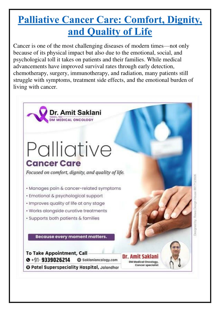palliative cancer care comfort dignity n.w
