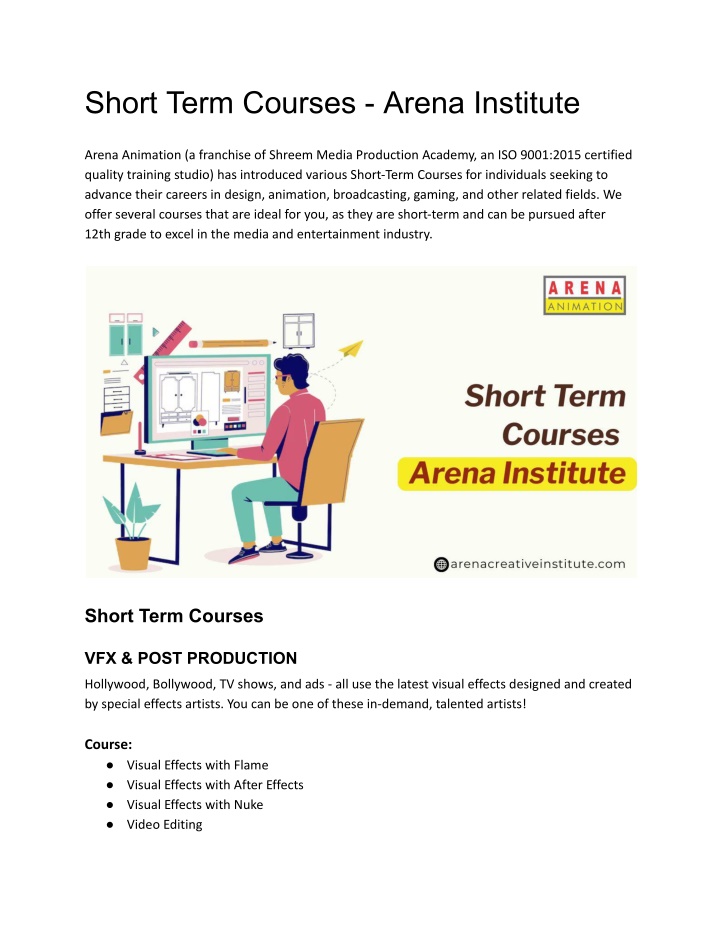 short term courses arena institute n.w