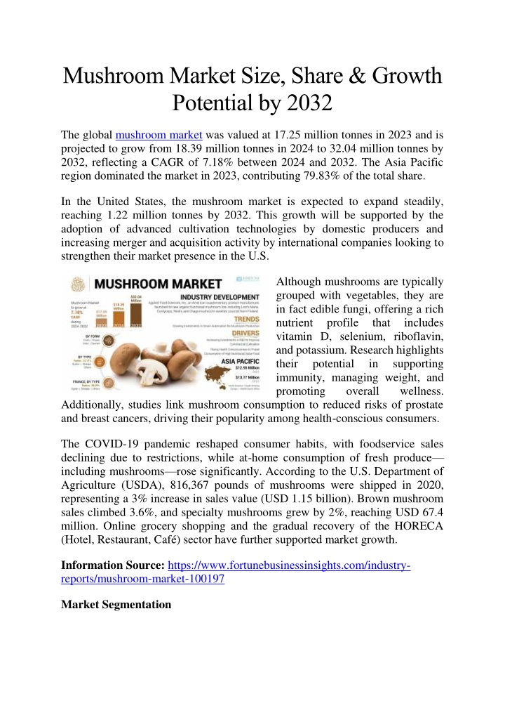 mushroom market size share growth potential n.w