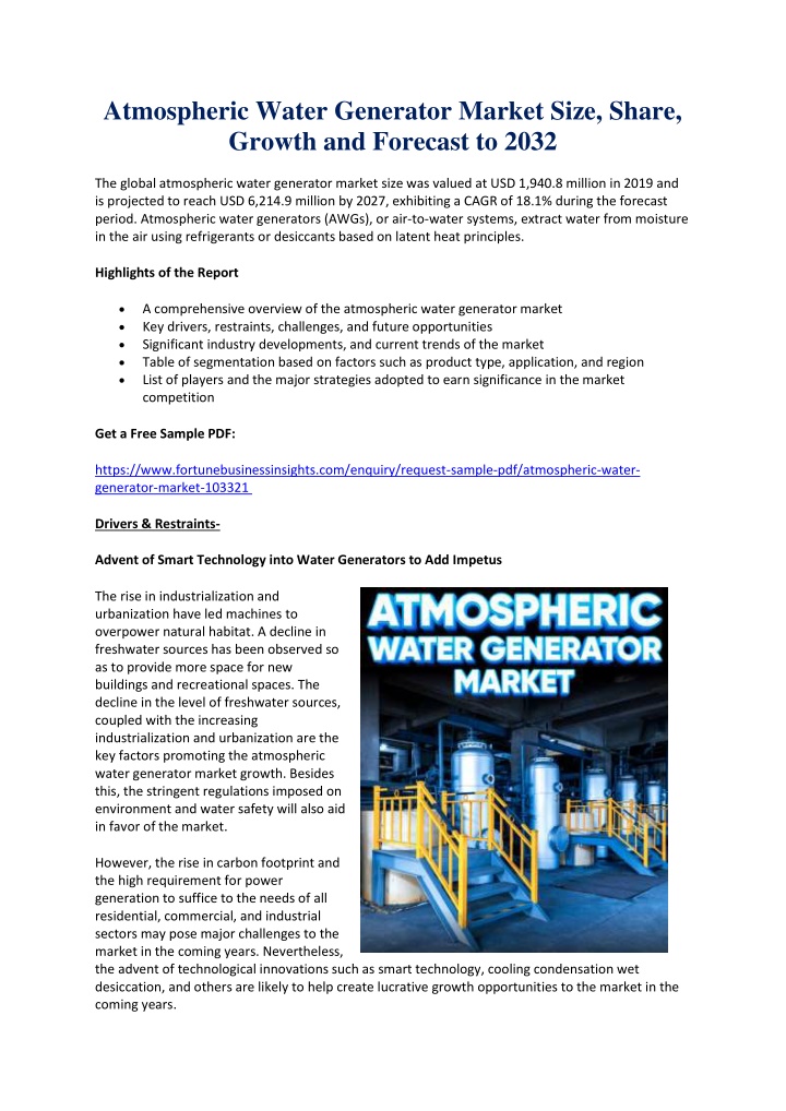 atmospheric water generator market size share n.w