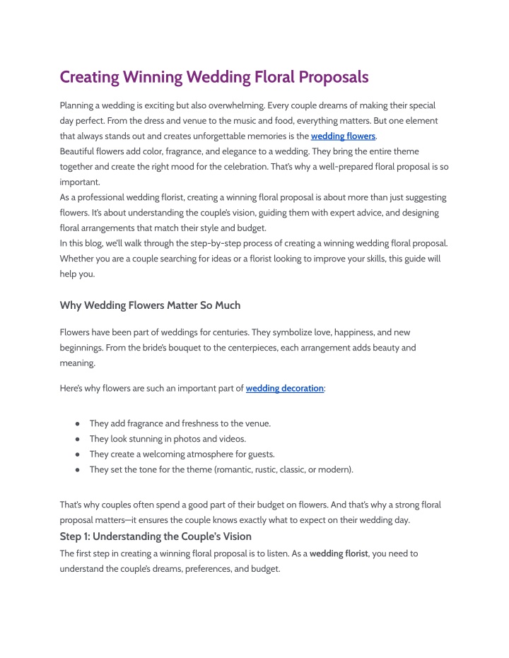 creating winning wedding floral proposals n.w