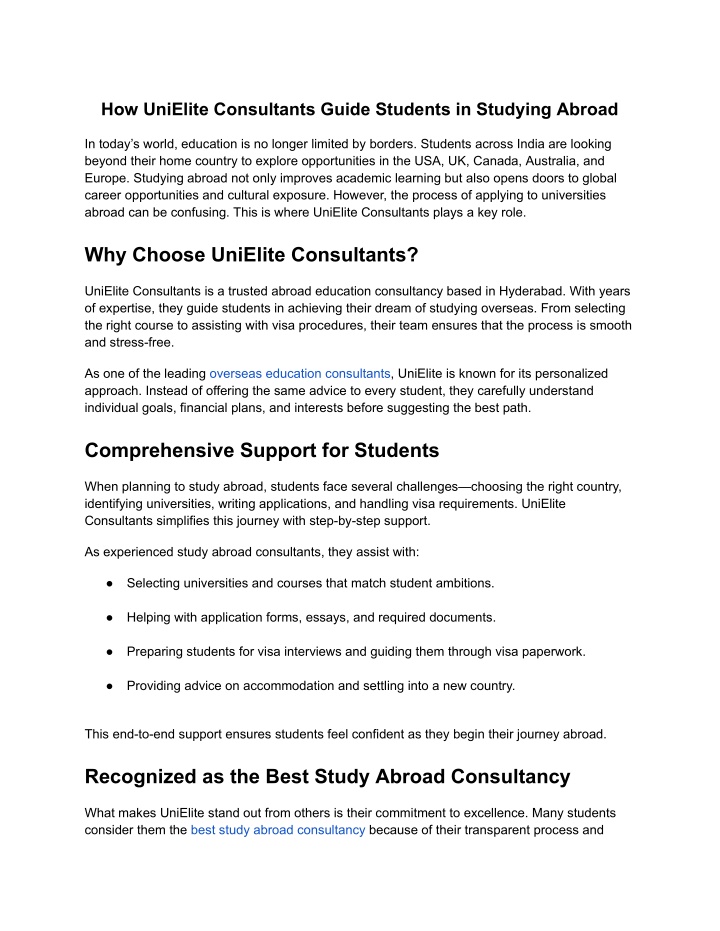 how unielite consultants guide students n.w