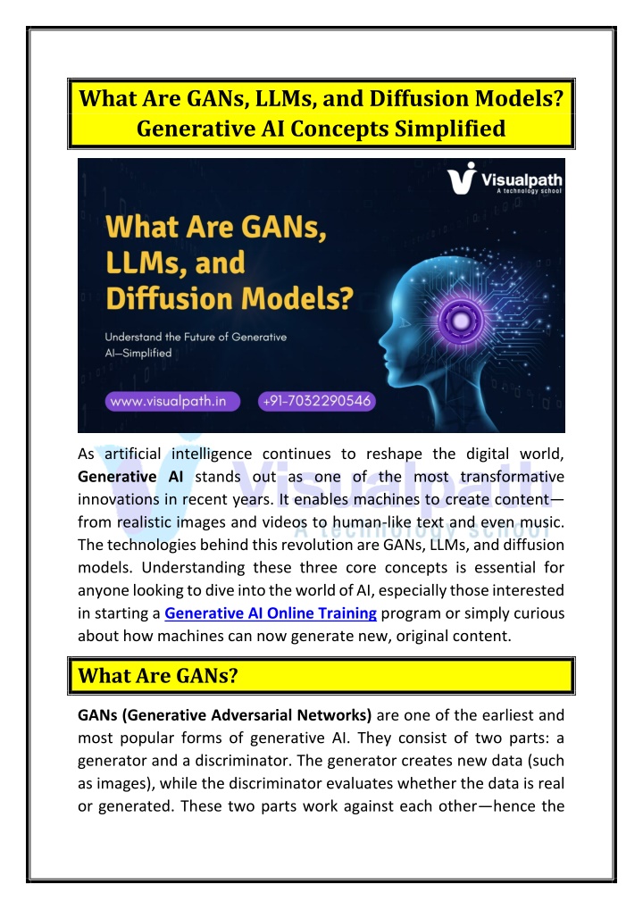 what are gans llms and diffusion models n.w