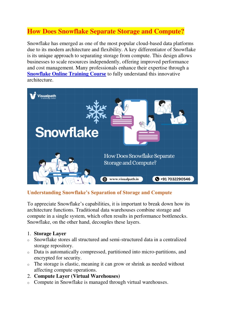 how does snowflake separate storage and compute n.w