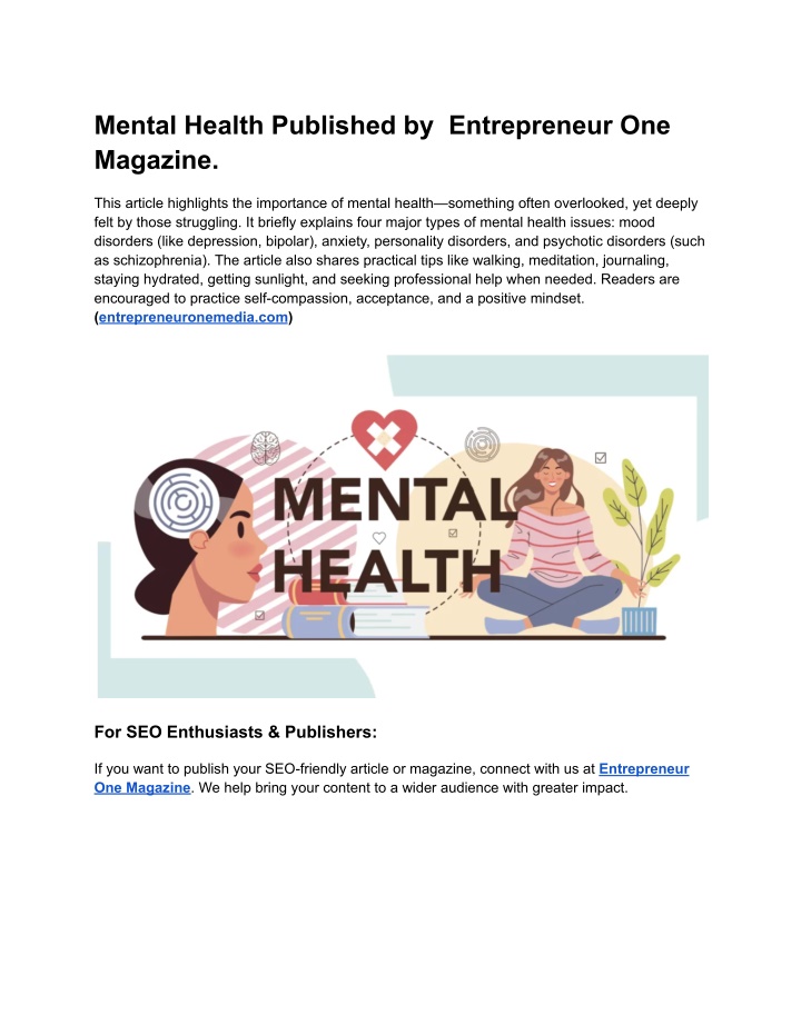 mental health published by entrepreneur n.w