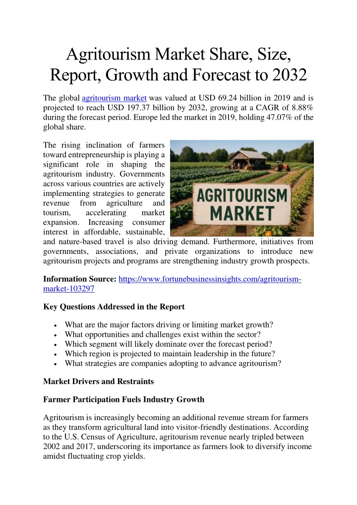 agritourism market share size report growth n.w