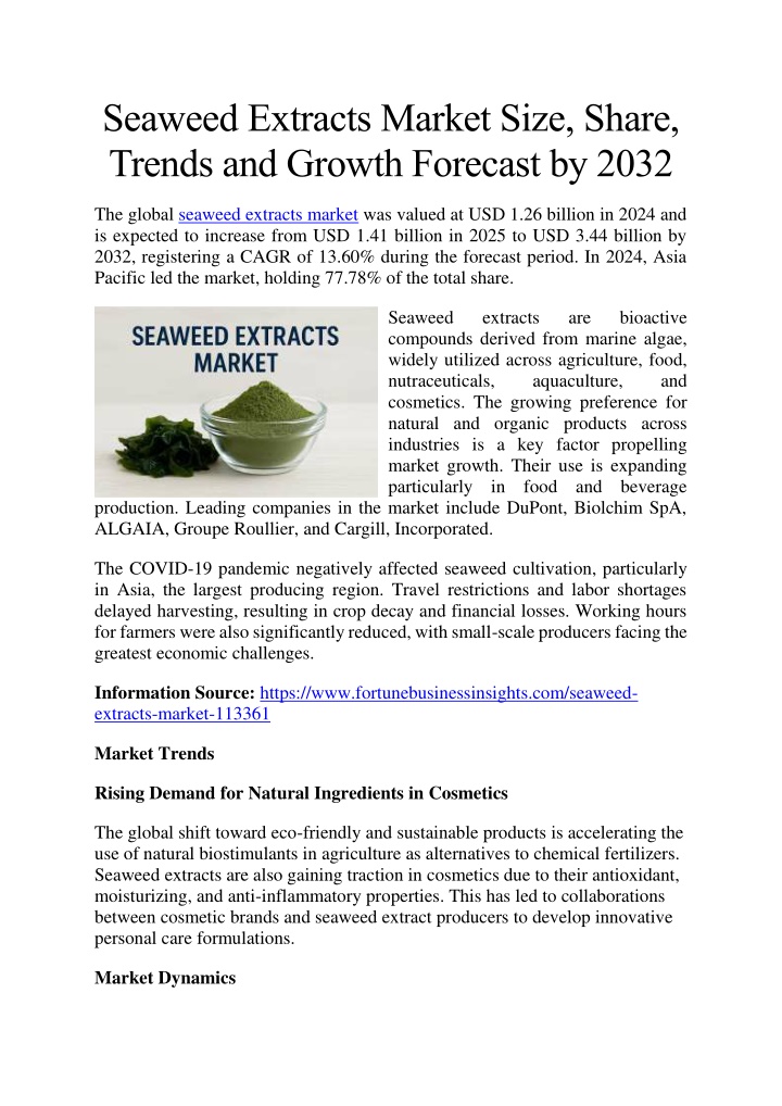 seaweed extracts market size share trends n.w