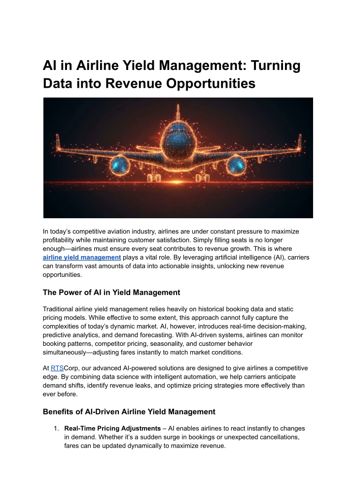 ai in airline yield management turning data into n.w