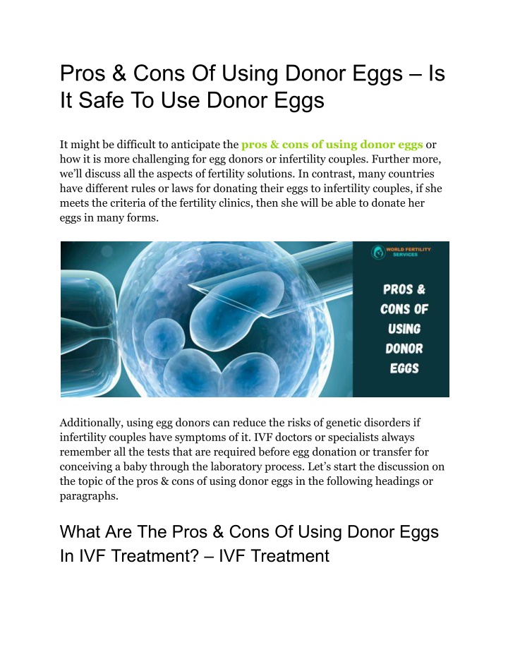 pros cons of using donor eggs is it safe n.w