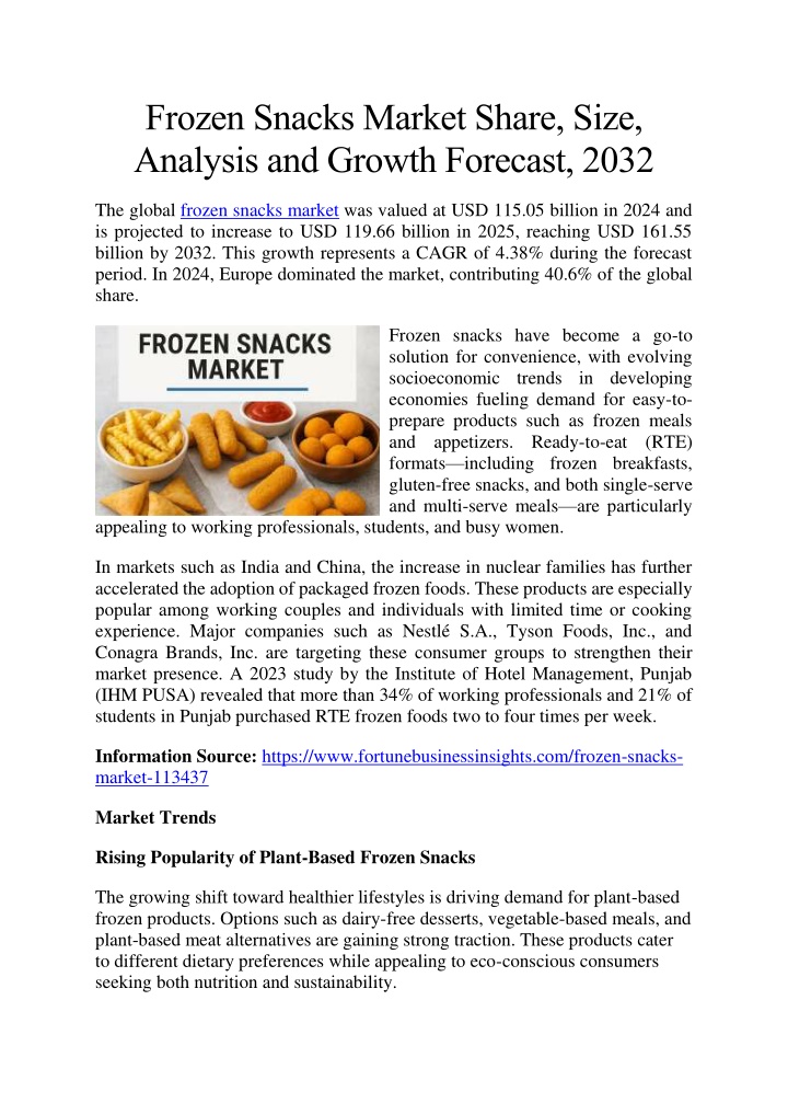 frozen snacks market share size analysis n.w