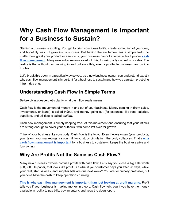 why cash flow management is important n.w