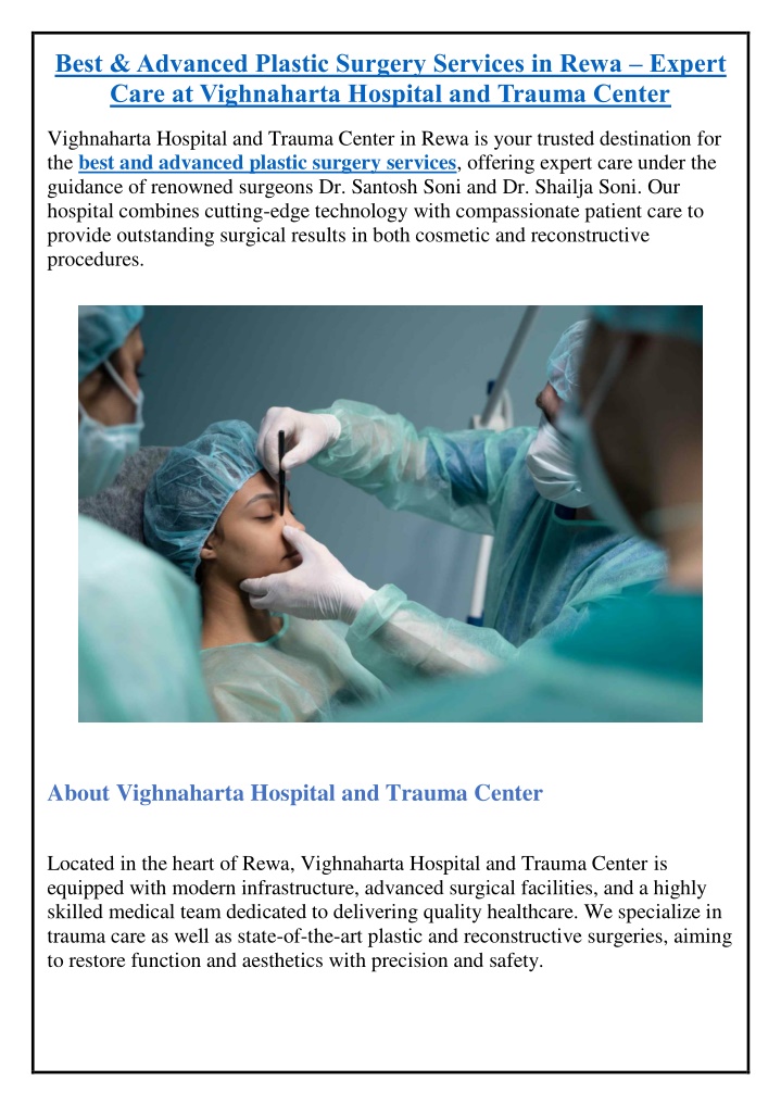 best advanced plastic surgery services in rewa n.w