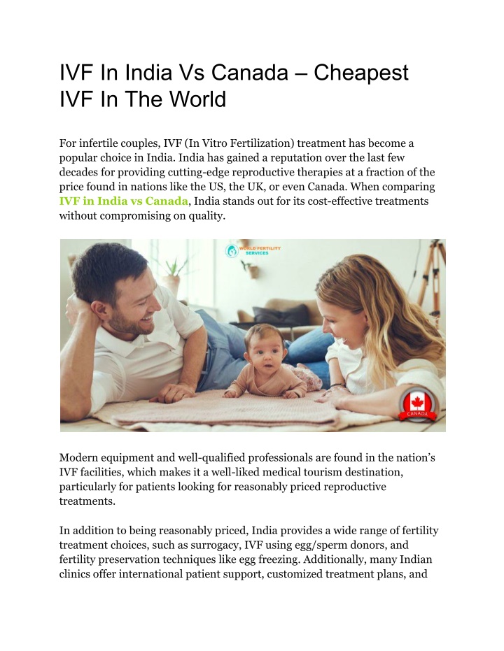 ivf in india vs canada cheapest ivf in the world n.w