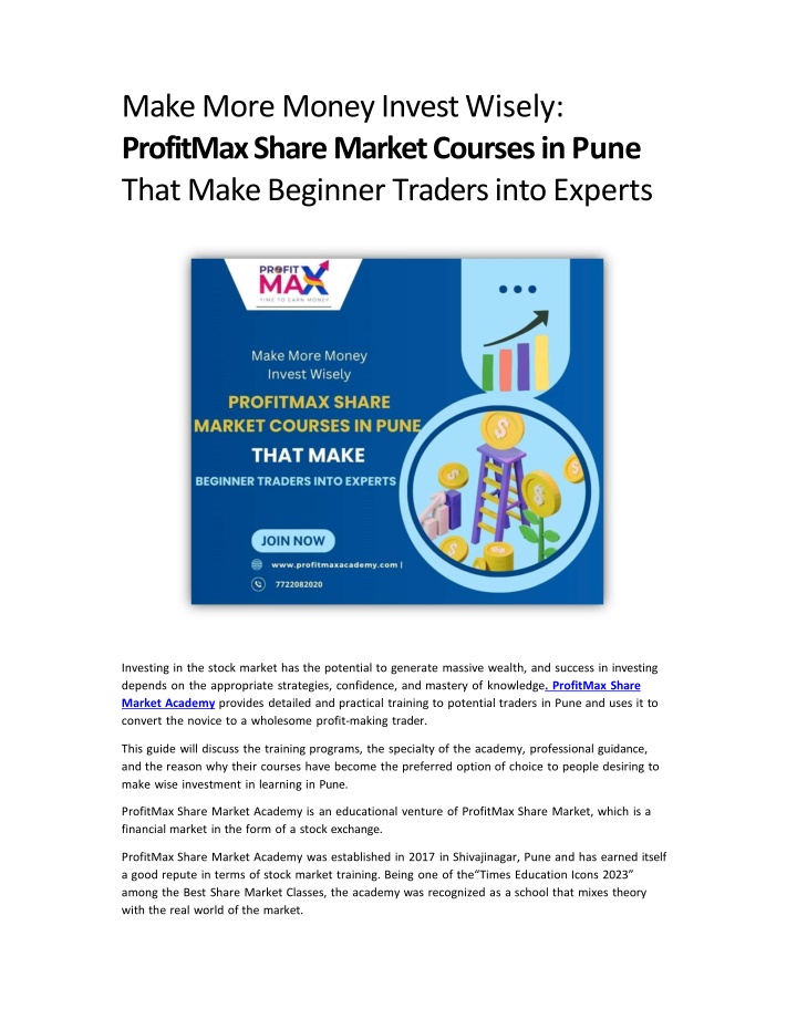 Make More Money Invest Wisely ProfitMax Share Market Courses in Pune That Make Beginner Traders into Experts
