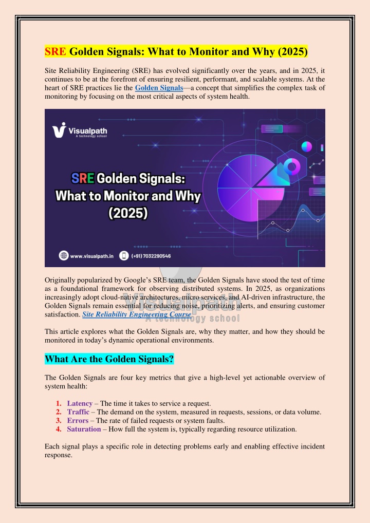 sre golden signals what to monitor and why 2025 n.w