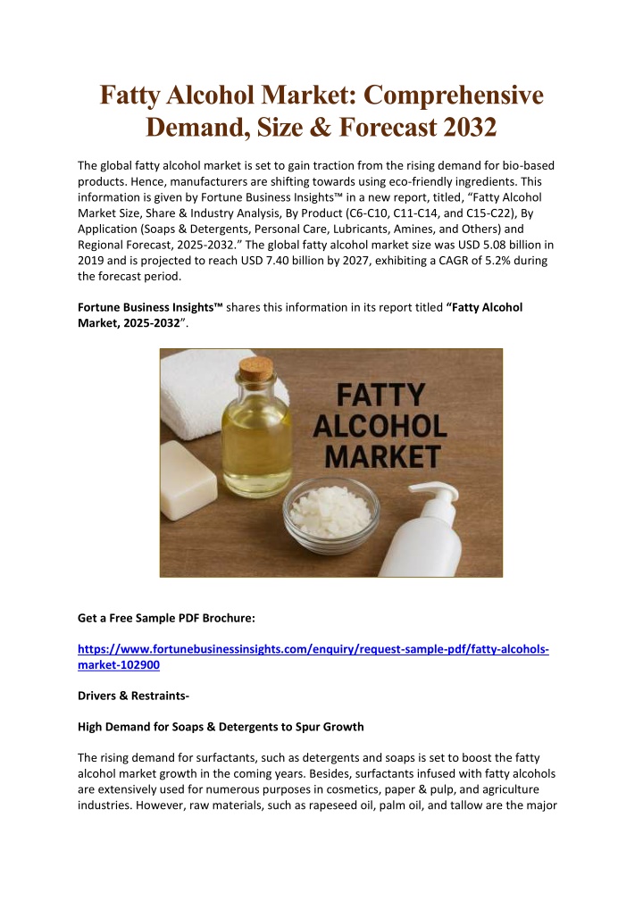 fatty alcohol market comprehensive demand size n.w