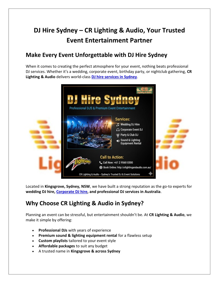 dj hire sydney cr lighting audio your trusted n.w