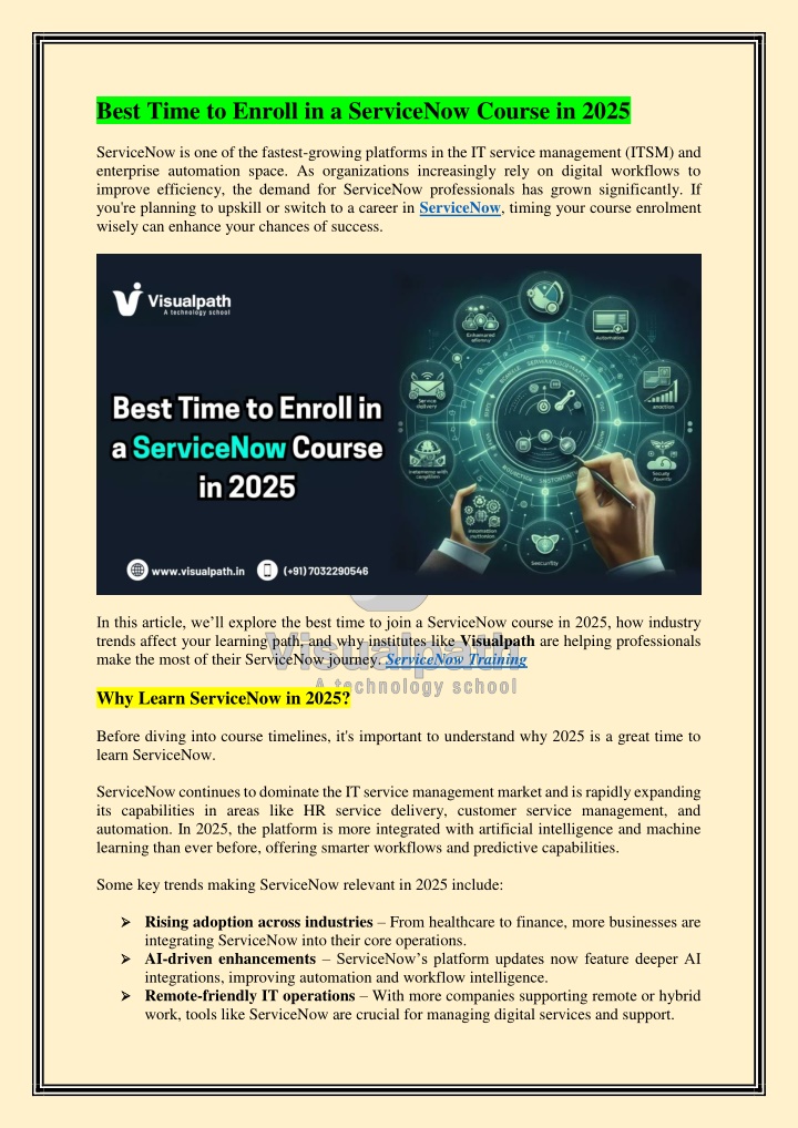 best time to enroll in a servicenow course in 2025 n.w