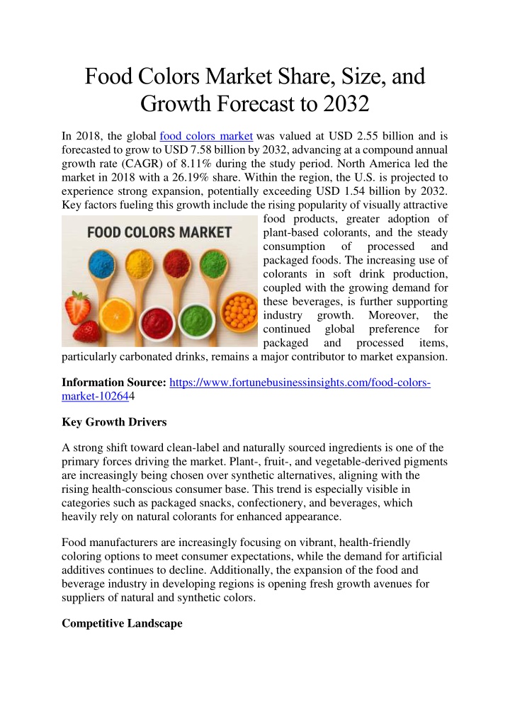 food colors market share size and growth forecast n.w