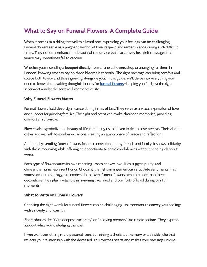 what to say on funeral flowers a complete guide n.w