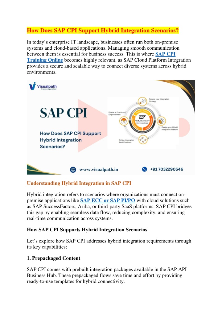 how does sap cpi support hybrid integration n.w