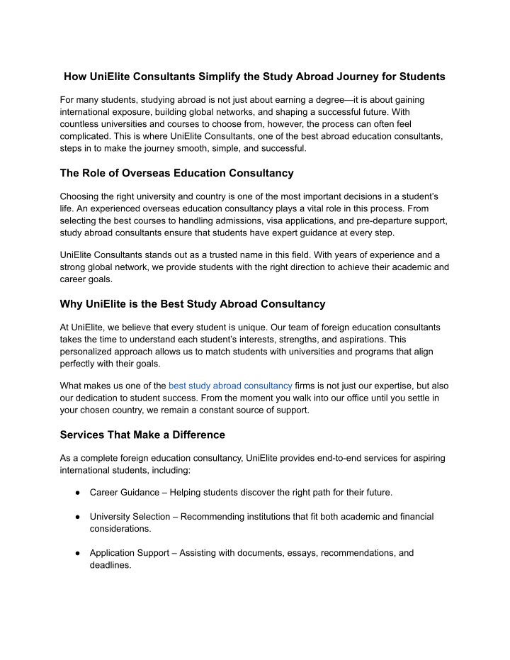 how unielite consultants simplify the study n.w