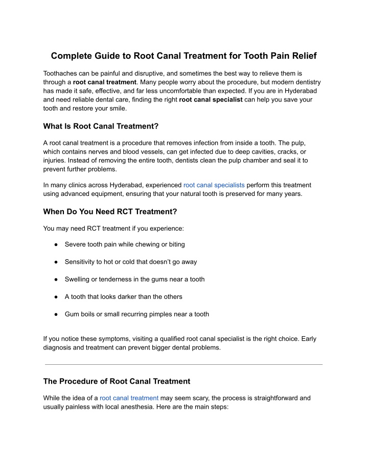 complete guide to root canal treatment for tooth n.w