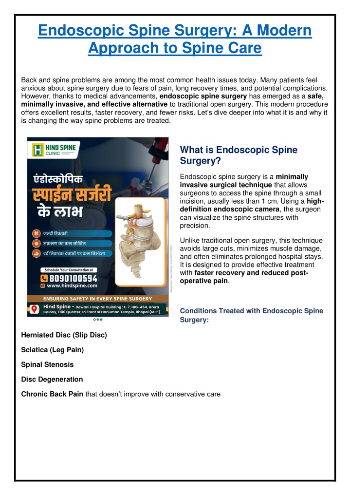 endoscopic spine surgery a modern approach n.w