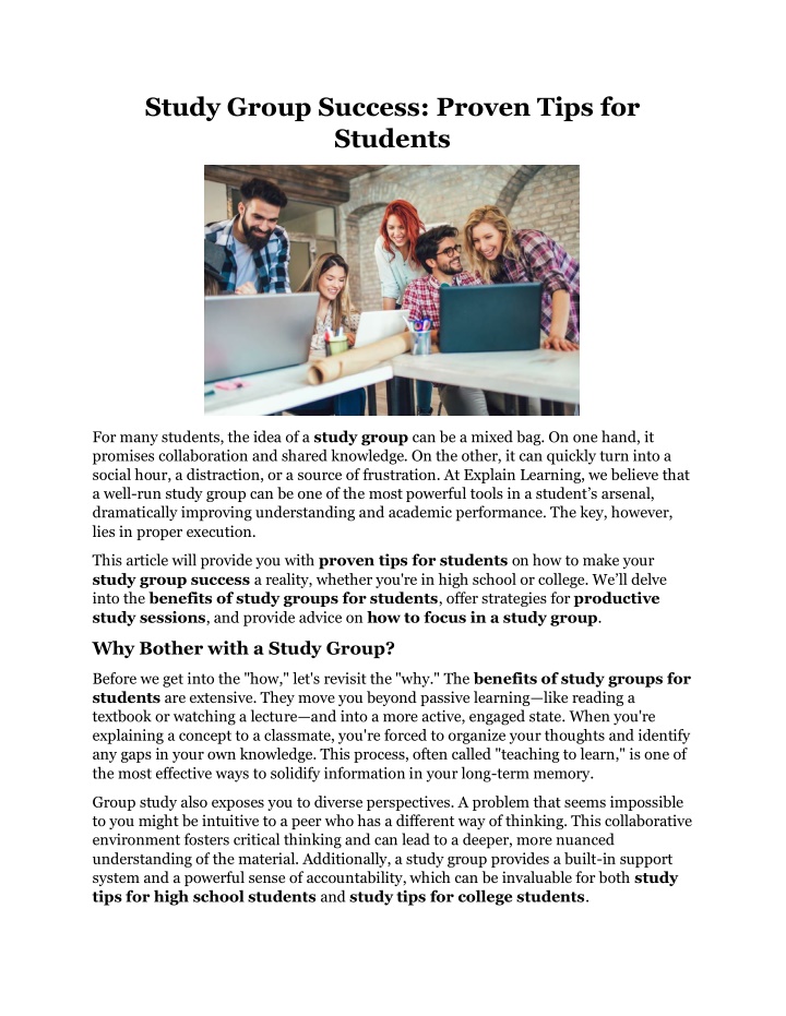 study group success proven tips for students n.w