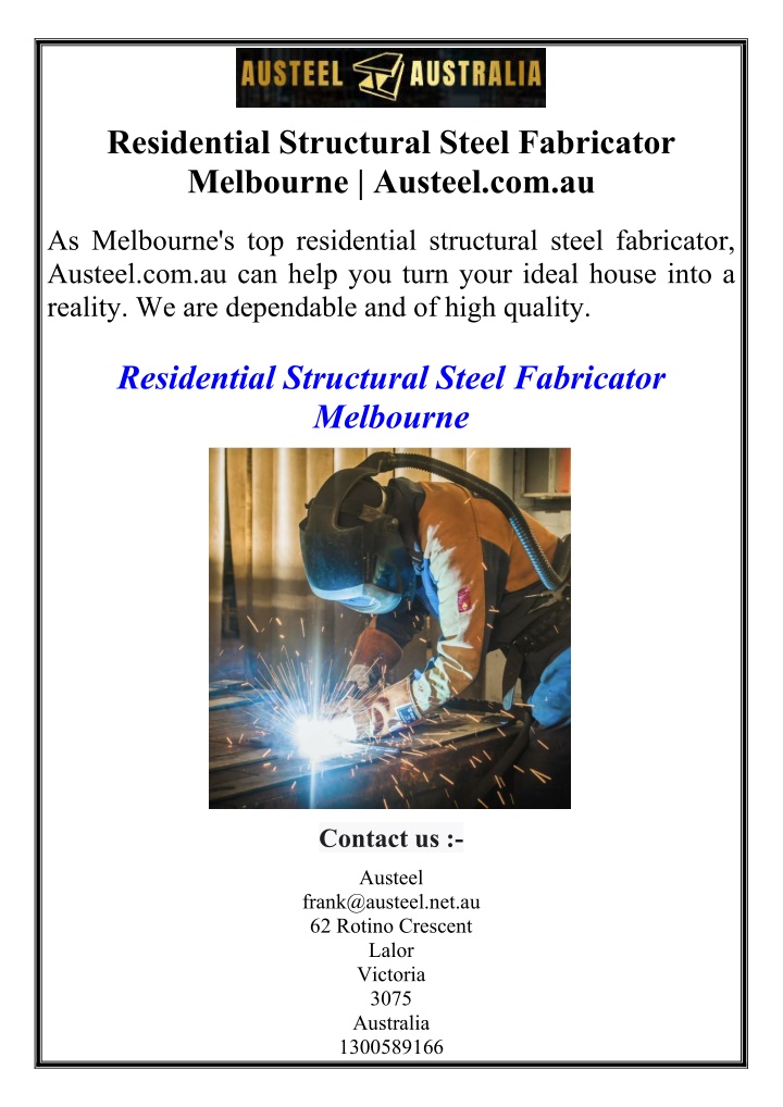 residential structural steel fabricator melbourne n.w