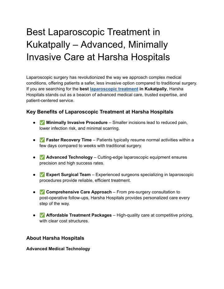 best laparoscopic treatment in kukatpally n.w