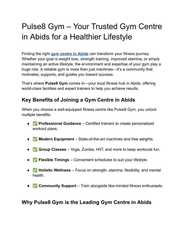 pulse8 gym your trusted gym centre in abids n.w