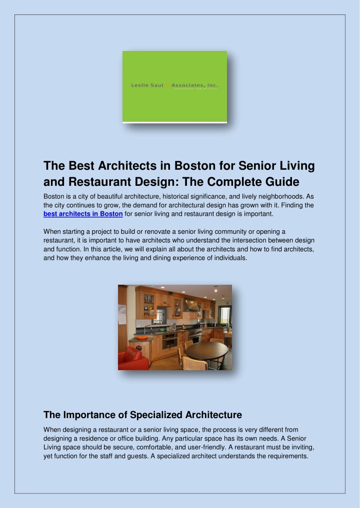the best architects in boston for senior living n.w