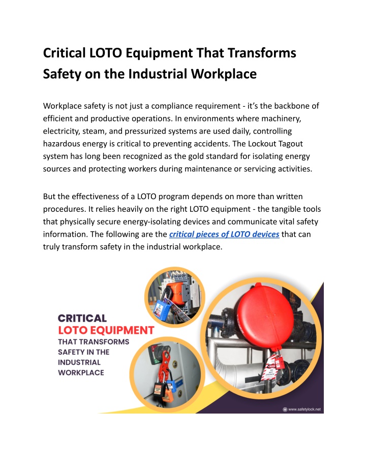 critical loto equipment that transforms safety n.w