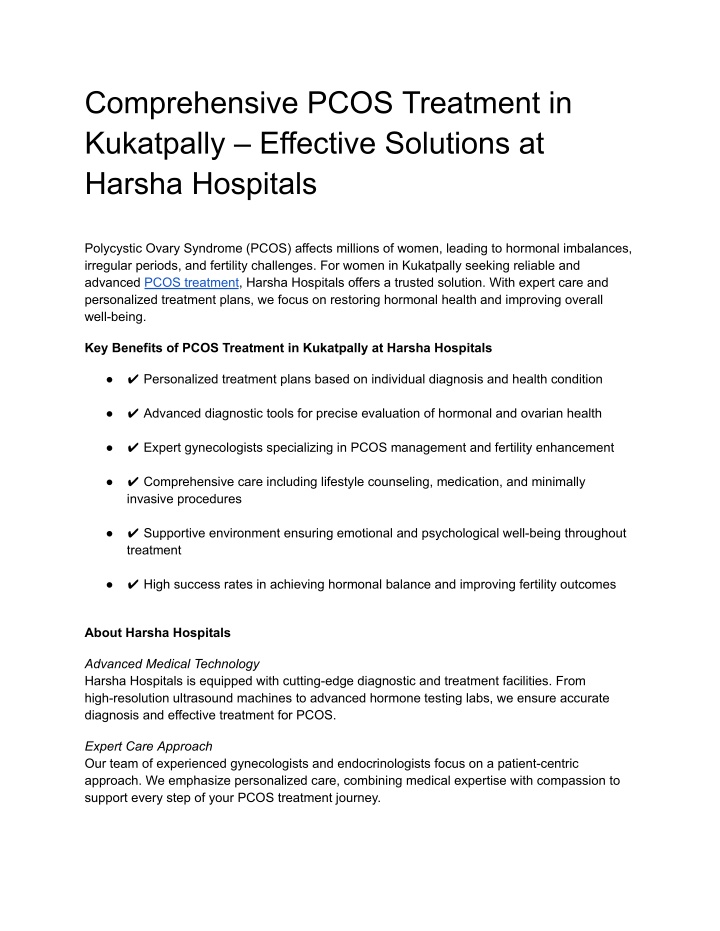 comprehensive pcos treatment in kukatpally n.w